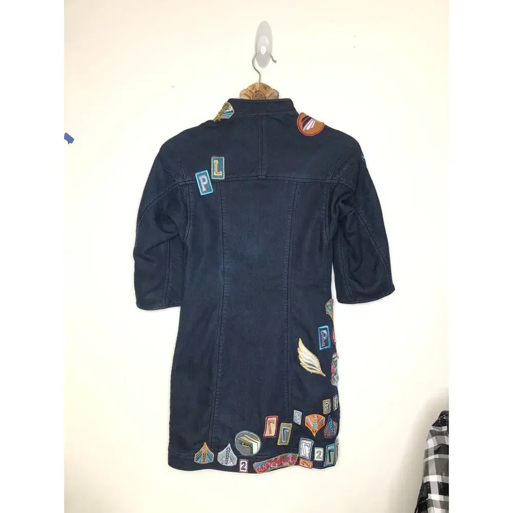 Phillip Lim Denim Jean Dress Moto Zip Detail Allover Custom Patches Beaded 6